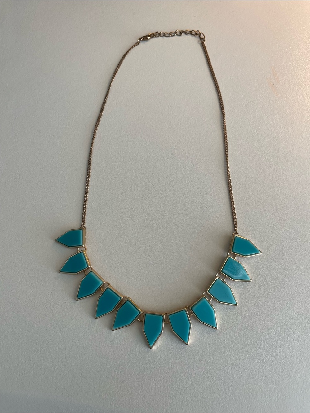 Boho Chic Vtg Turquoise Geometric Statement Bib Necklace Southwestern Gold Tone